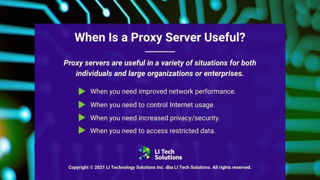 Callout 3- When is a proxy server useful? with four descriptions listed