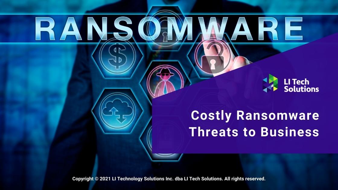 Featured- Male in business suit pushing the word Ransomware on a control interface- Costly Ransomware Threats To Businesses