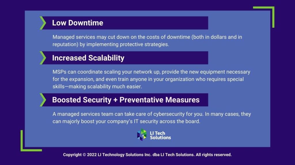 Callout 2- dark blue background- 3 benefits listed: Low Downtime, Increased Scalability, Boosted Security & Preventive Measures