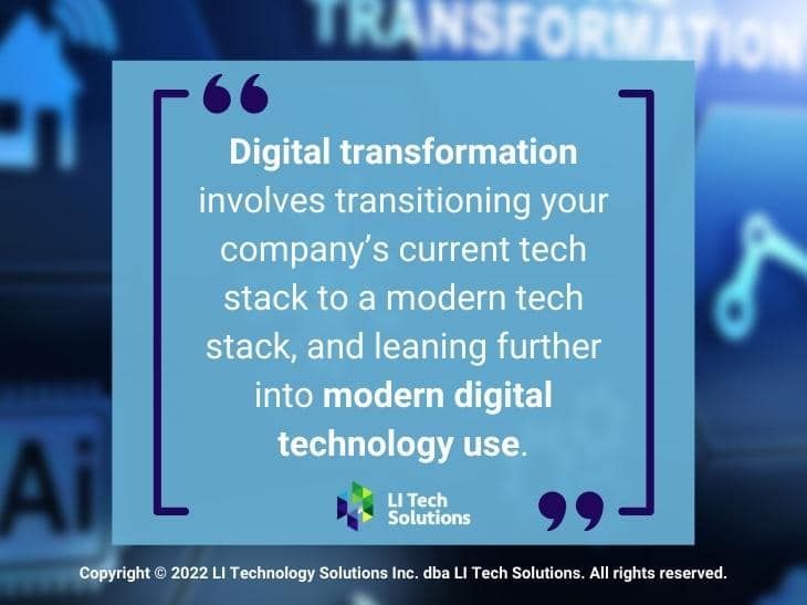 Callout 1: Abstract digital transformation technology background - Digital transformation quote from text