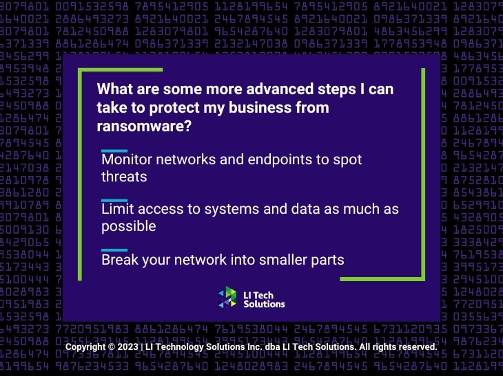 Callout 3: Computer code - What are advanced steps to protect business from ransomware? 3 actions listed