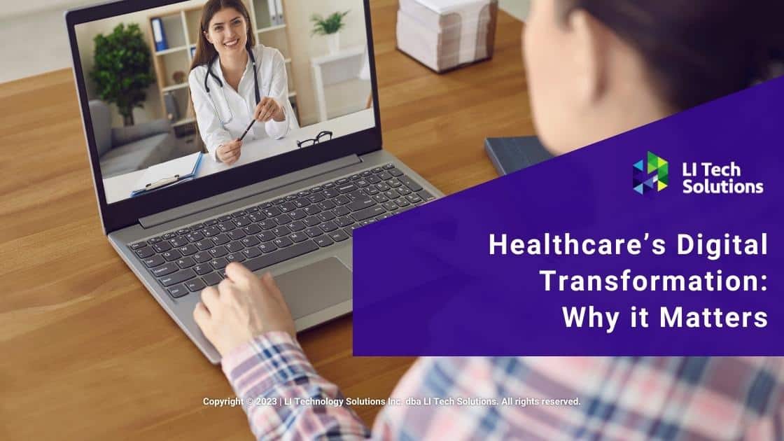 Featured: Woman at laptop on telehealth appointment- Healthcare's Digital Transformation: Why It Matters