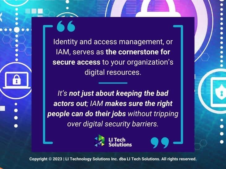 Callout 1: cybersecurity concept with icons- Identity and access management (IAM) quote from text.