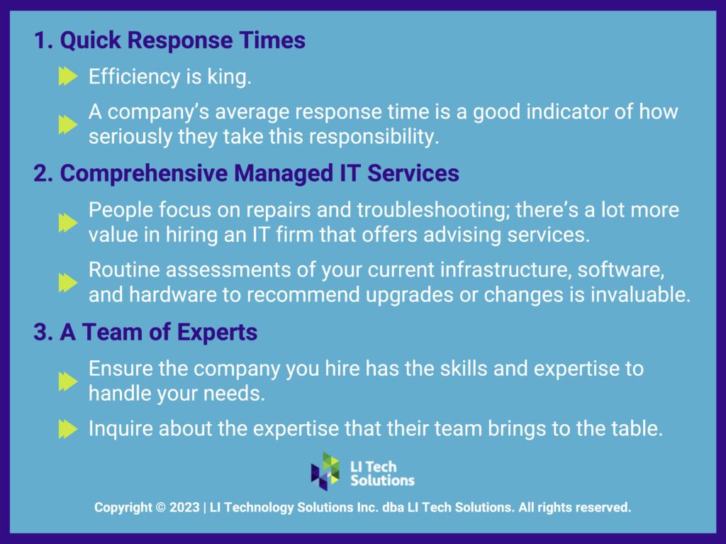 Callout 2: 1- quick response time. 2- comprehensive managed IT services. 3- a team of experts