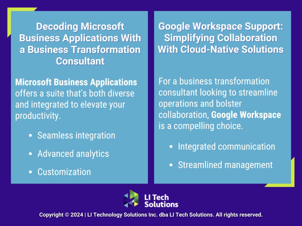 Callout 1: Microsoft's Business Applications- 3 benefits. Google Workspace Support- 2 benefits