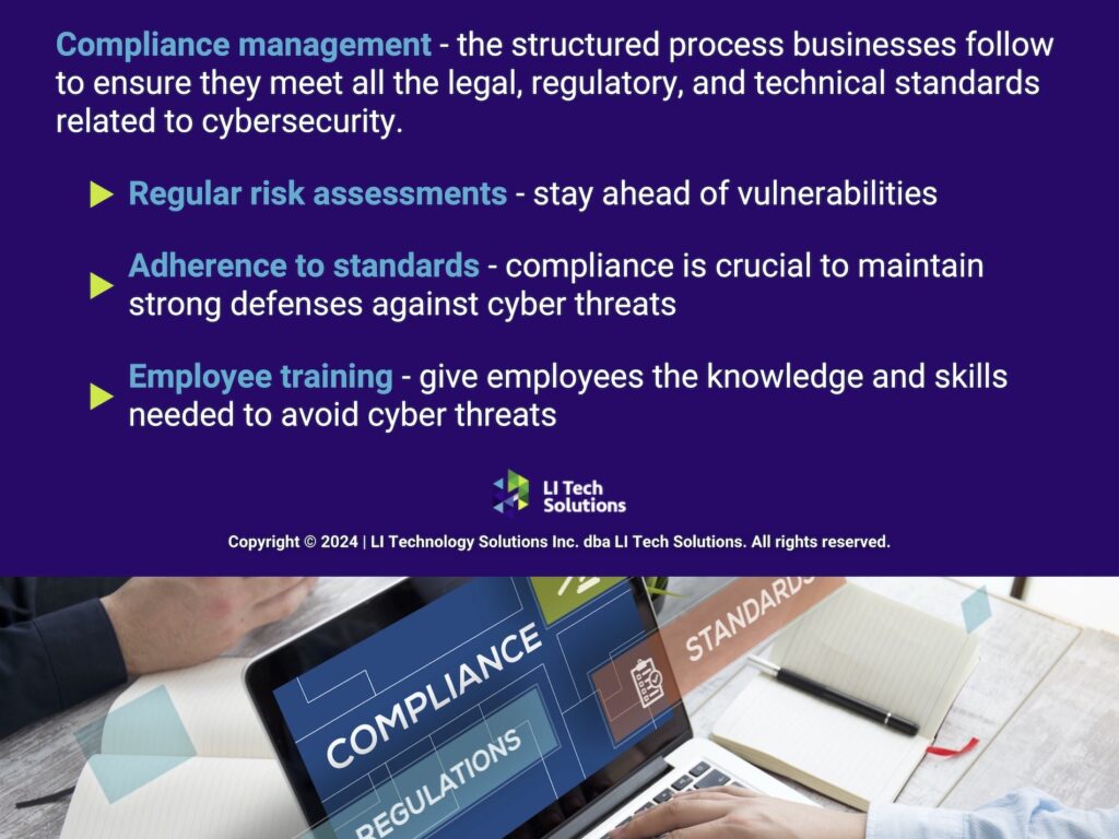CO3: Compliance concept on laptop screen- Three components of cybersecurity compliance