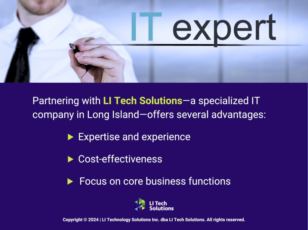 Callout 3: Businessman writing IT expert in air- LI Tech Solutions- Long Island IT expert- three facts