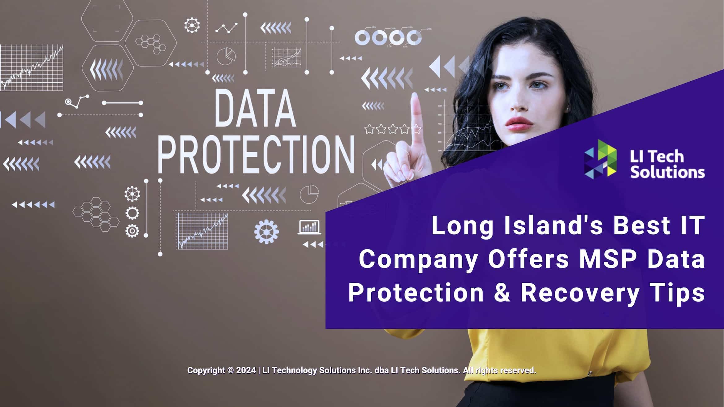 Featured: Businesswoman with data protection concept screen- Long Island's Best IT Company Offers MSO Data Protection & Recovery Tips