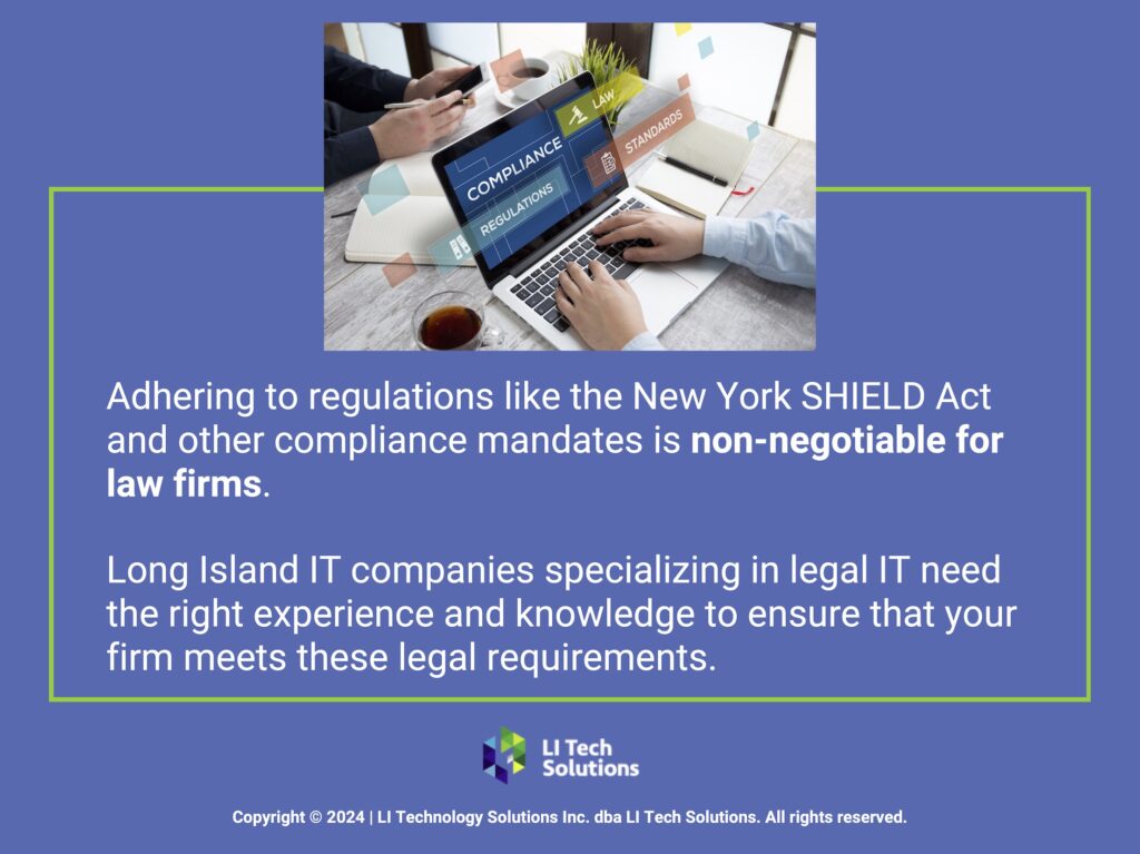 Callout 2: compliance concept on laptop screen- NY law firms must comply with New York SHIELD Act regulations