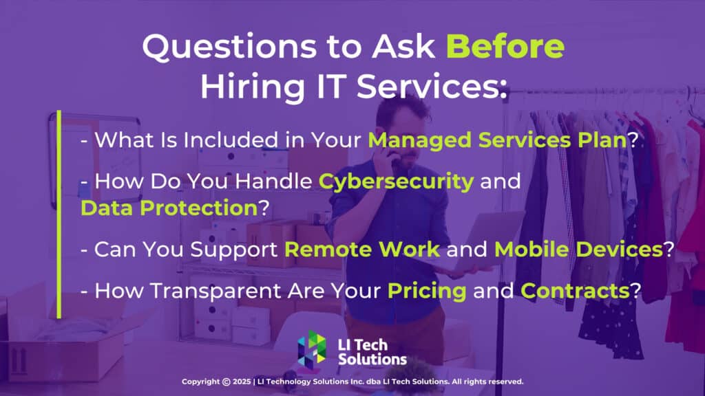 Four questions to ask before hiring IT services for small businesses.
