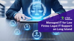 Businessman using tablet with digital legal icons- Managed IT for Law Firms: Legal It Support on Long Island.