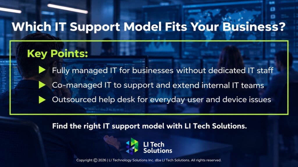Which IT support model fits your business? 3 key points listed.